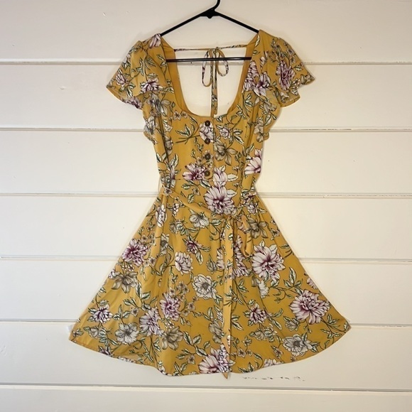 XHILARATION Mustard Yellow Floral Dress SZ Small - Picture 1 of 8